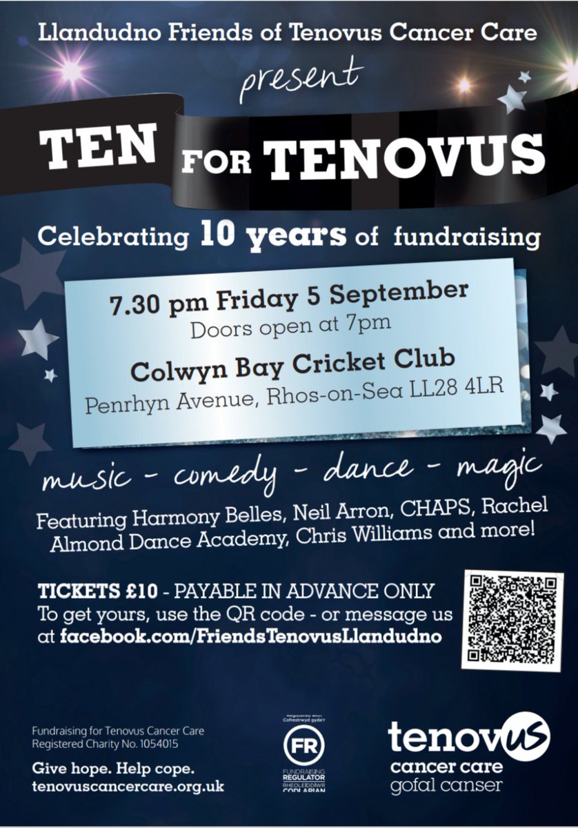 FriendTenLlan's tweet image. SAVE THE DATE!
    We are celebrating 10 years of fundraising for @tenovuscancer with our "Ten For Tenovus" evening of entertainment on Friday 5th September at @ColwynBayCC Colwyn Bay Cricket Club
   Check out the poster for details - tickets are strictly limited, so don't delay!
