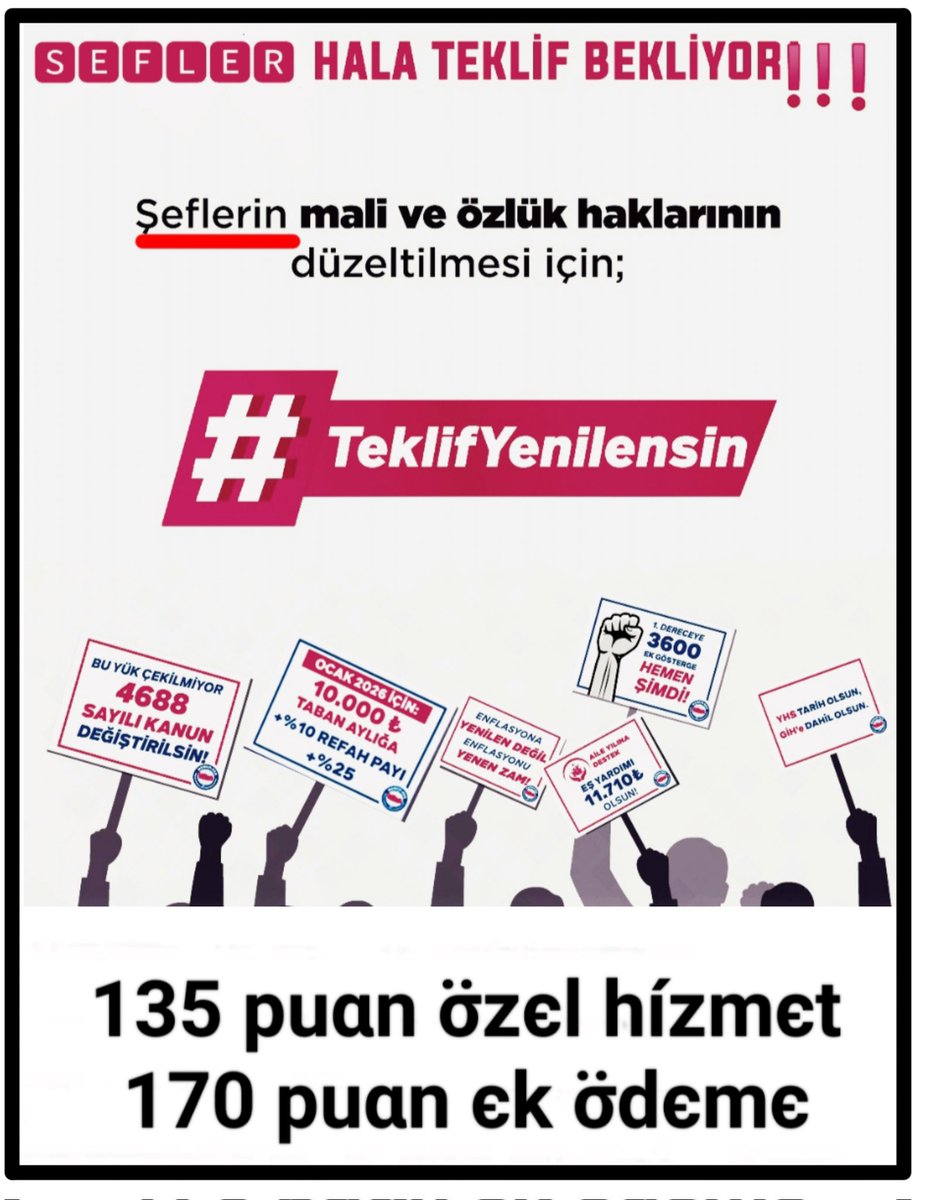 ozgurchef1978's tweet photo. Yönetici #KamuŞefleri nin
Mali ve özlük haklarının düzeltilmesi için; #TeklifYenilensin
Adalet yerini bulsun
Davamız 👇 
3600 Ekgösterge 
Özel Hizmet ve Ek Ödeme adaleti 
@RTErdogan @isikhanvedat
@Akparti @MHP_Bilgi
@MemurSenKonf @_aliyalcin_ @HBTONBUL a2 https://t.co/JRsB9DGMnB
