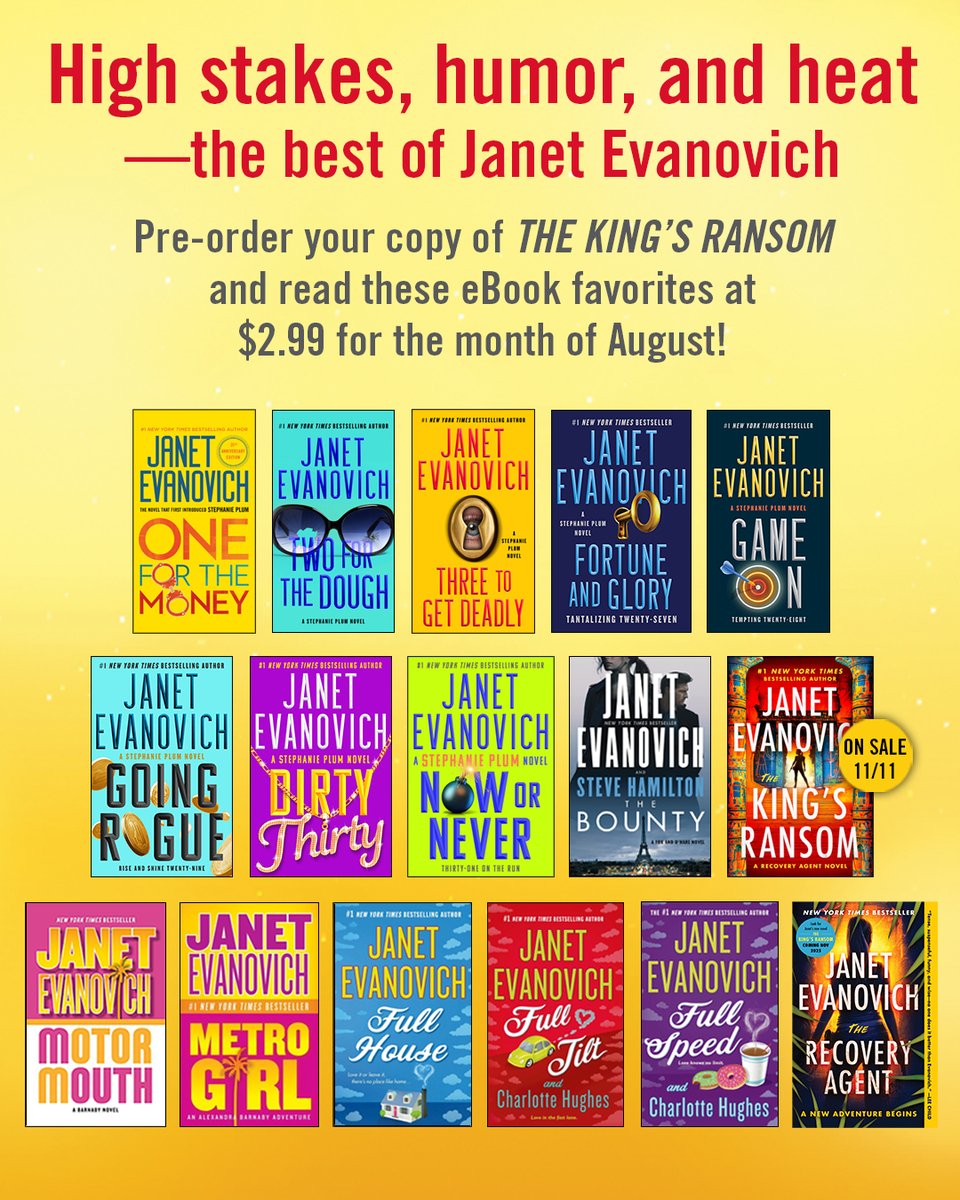 Atria Books (@atriabooks) on Twitter photo 🚨 PSST... Friendly reminder! These $2.99 <a href="/janetevanovich/">Janet Evanovich</a> eBooks won’t be around forever. Plan your late-night reading binge now before the deal disappears! 🚨 PSST... Friendly reminder! These $2.99 <a href="/janetevanovich/">Janet Evanovich</a> eBooks won’t be around forever. Plan your late-night reading binge now before the deal disappears!