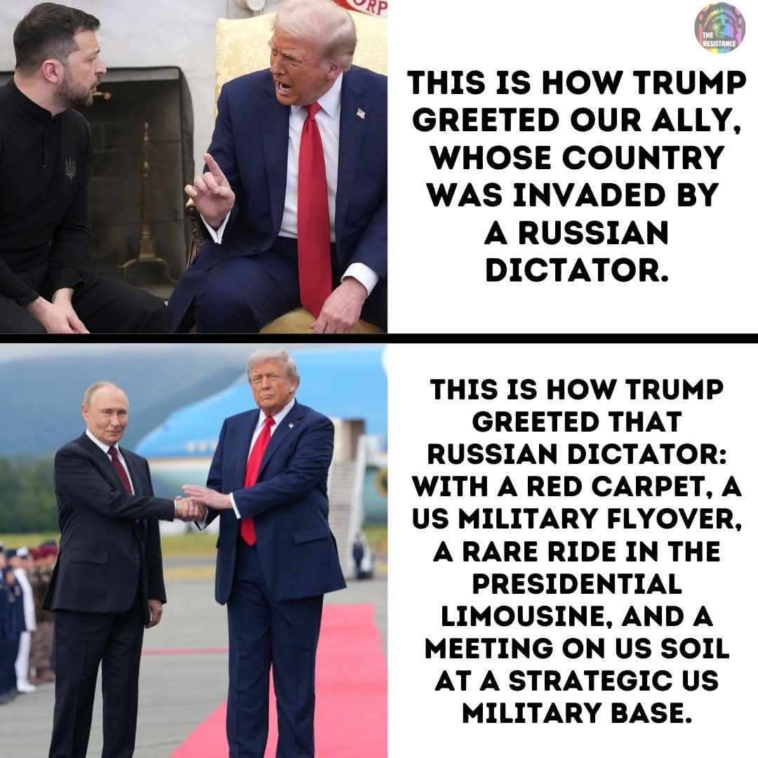Trump's Alaska meeting with a murderous dictator..throwing out the red carpet for him..was an embarrassment to the United States of America. 
He NEVER STOPS embarrassing this country..with his rambling stupidity..fawning over dictators and pathological lying. 🖕🏼🫵🏼 Trumputin🐔🌮.