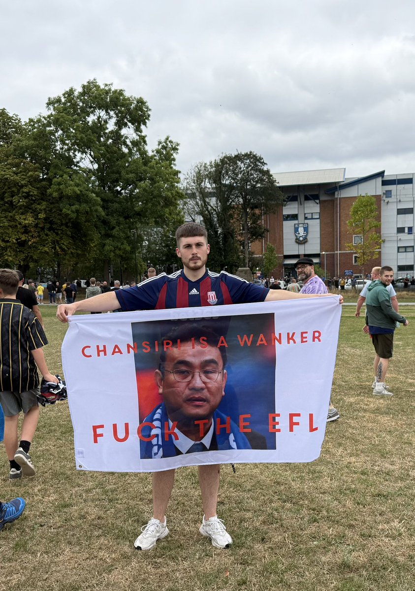 Stoke fan at #swfc today . Supporting the protest to rid Wednesday of the parasite killing our club <a href="/FBAwayDays/">Football Away Days</a> <a href="/AwayDays_/">Football Away Days</a>