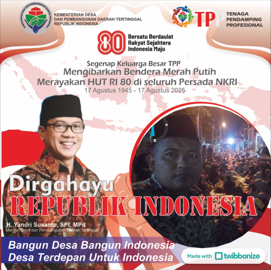 khoiron69's tweet photo. *Malam Tasyakuran dan Doa' Bersama untuk para pejuang kemerdekaan Bangsa Indonesia*
 HUT RI Ke 80

@prabowo @YandriSusanto27 @ahmadrizapatria

#TPPKibarBenderaMerahPutih
#TPPDirgahayuRI80
#BangunDesaBangunIndonesia 
@kemendespdt @bpsdmkemendesa https://t.co/cdbbqA2B1H
