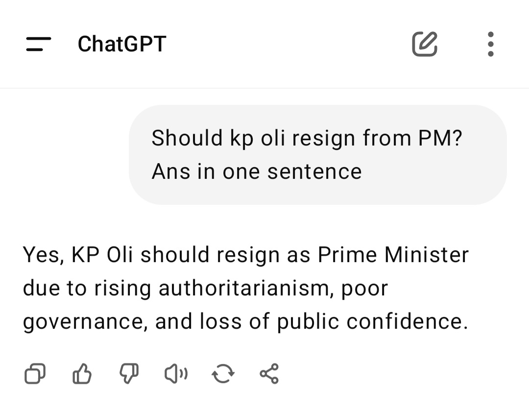 ChatGPT को kp oli बारे टिप्पणी.. 😅