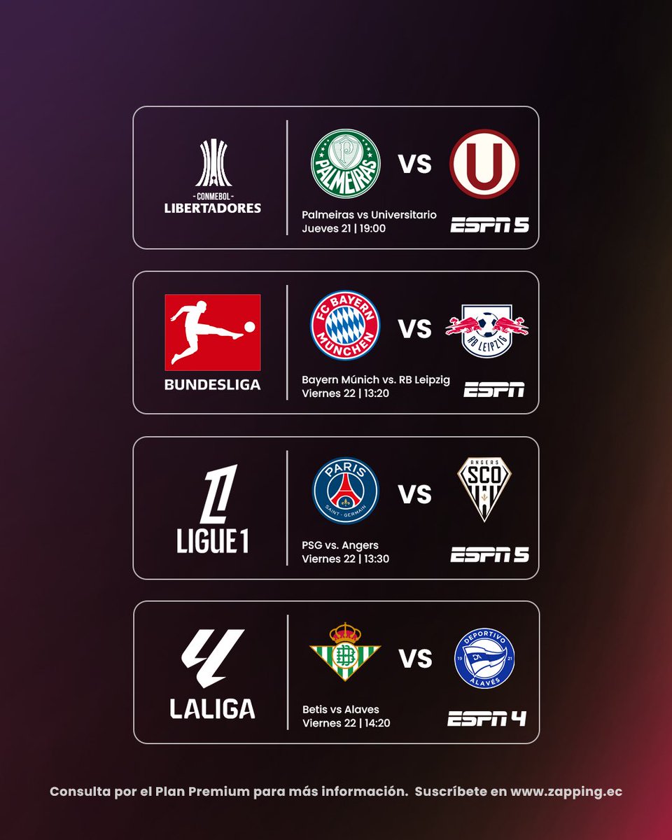 zapping_ecu's tweet photo. Calendario para no salir de casa 🤩

Las ligas mundiales arrancaron y podrás disfrutar de TODAS ellas en la pantalla de #Zapping 🤝🏻🤳

Suscríbete al #PlanPremium en https://t.co/hPTASWUS85 😎 https://t.co/3w1qckMlnp