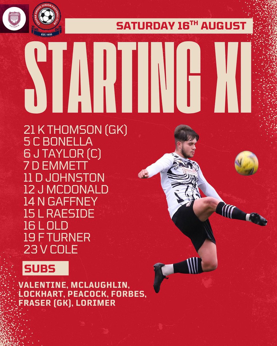 Today’s starting 11vs Arbroath Vics JFC 
#monthecoupar 
🔴⚫️🔴