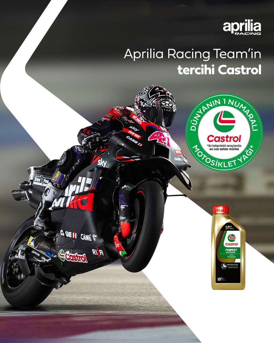 5’i 1 arada formüllü Castrol POWER1 ULTIMATE, pist ruhunu her sürüşünüze taşır, hız ve güveni günlük hayatınıza entegre eder. Çünkü ister pistte ister şehirde olun, her yol bir tutku meselesidir. 🏁

<a href="/ApriliaOfficial/">Aprilia</a> 

#Castrol #CastrolPOWER1 #5YıldızlıPerformans #MotoGP