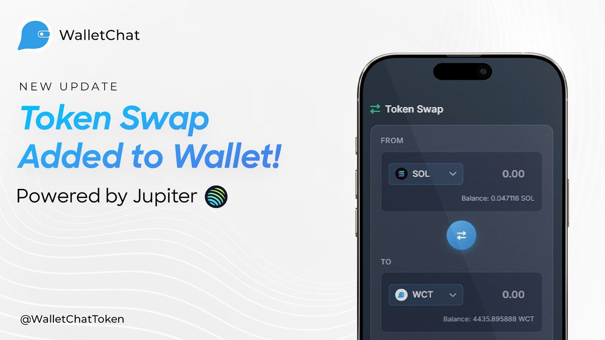 WalletChatToken's tweet image. You can now instantly swap any token for another directly within the Wallet section of Wallet Chat! 💙

We’ve integrated a Jupiter Swap-powered system into our wallet. Wallet Chat is creating its own ecosystem.

#UseWalletChat #WalletChat