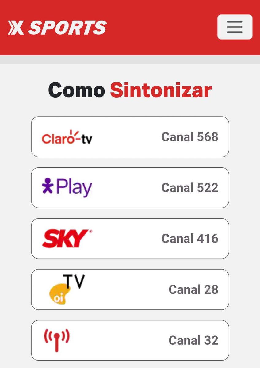 X-Sports na tv por assinatura: