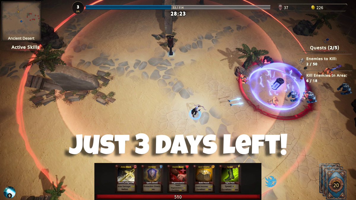 💥 Just 3 days left!

🔽If you haven't already, add the game to your wishlist NOW! 
store.steampowered.com/app/3167610/

#DofDBattleforge #ScreenshotSaturday #indie #indiegames #actionroguelike #indiegame #gamedev #deckbuilder #hackandslash #PCGaming #steam #roguelike