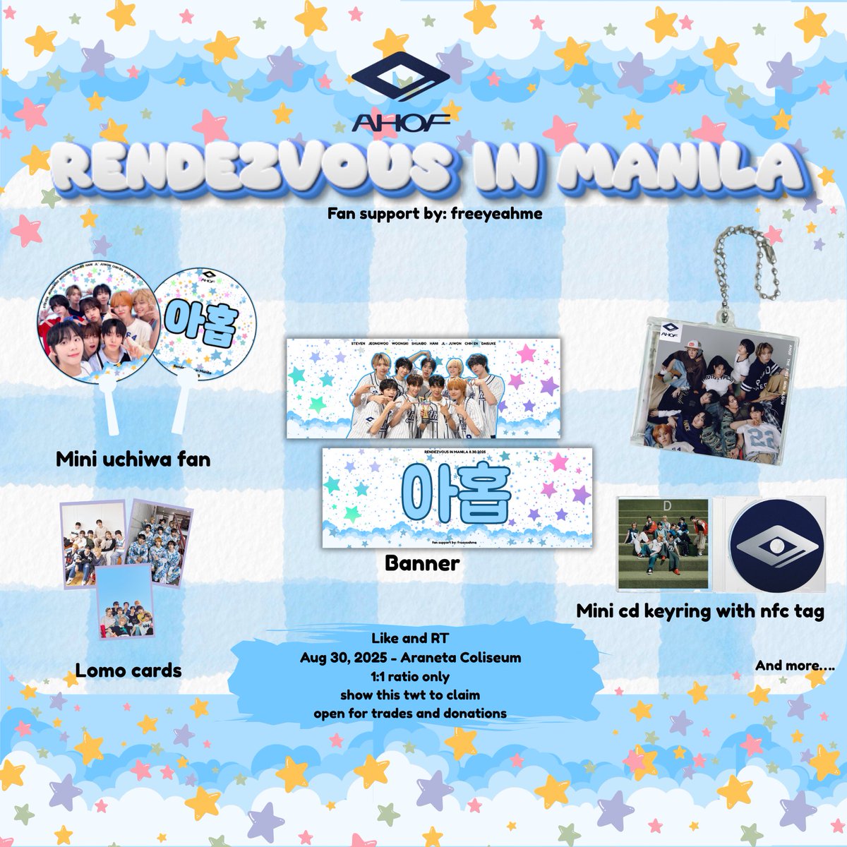 🌟AHOF FANCON FREEBIES🌟
Rendezvous in Manila | Aug 30, 2025
Smart Araneta Coliseum

🩵like and rt to spread
🩵show this twt to claim
🩵1:1 ratio only
🩵d-day trade
🩵open for donations (will get all the freebies for a minimum amt)