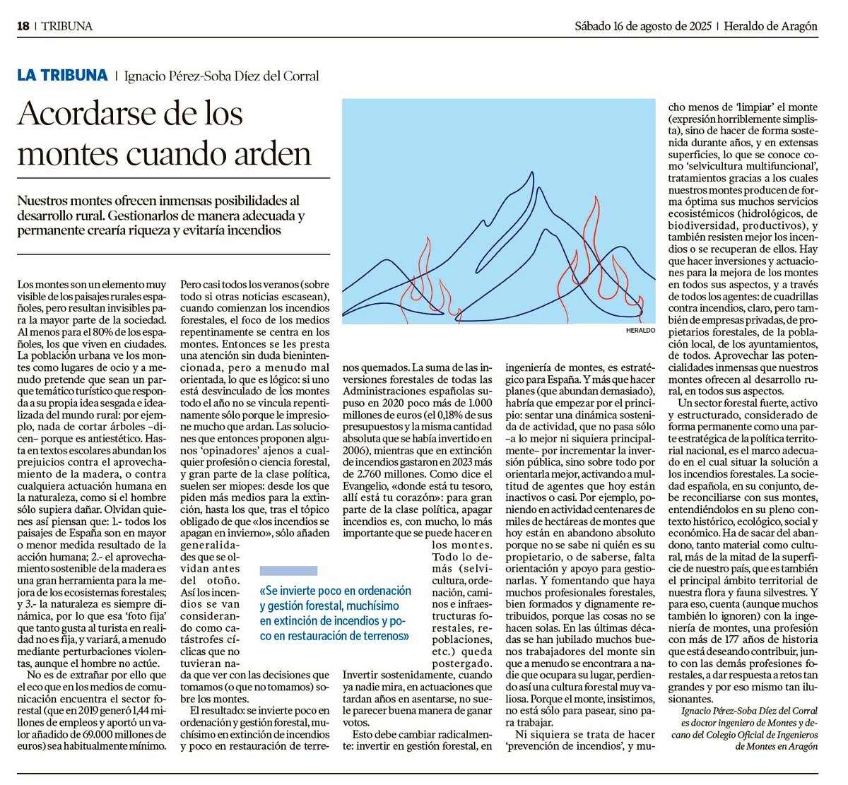 MELucasBorja's tweet photo. "Acordarse de los montes cuando arden"

Por Ignacio Pérez-Soba Díez del Corral. Decano del Colegio de Ingenieros de Montes de Aragón. https://t.co/pj2O41kSPG
