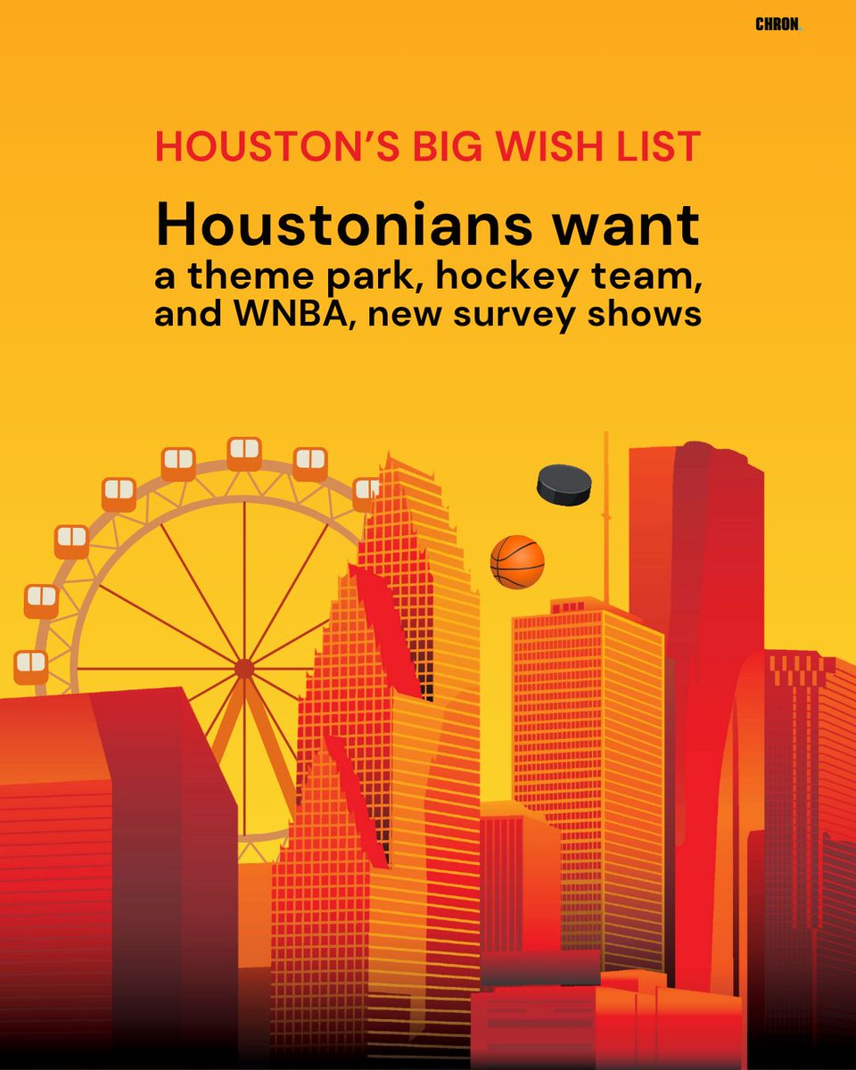 chron's tweet photo. 🎢 Houston, we have BIG dreams: from a new theme park to pro hockey and WNBA hoops, here’s what locals say they want most for the city’s future: https://t.co/8QVIWNcnQf https://t.co/s69Ipr60op