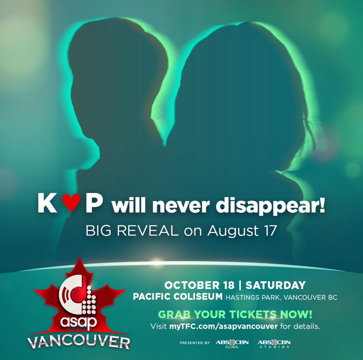 K❤️P??? 🤔🤔🤔

ABANGAN ANG BIG REVEAL ON AUGUST 17! ✨ Any guesses, Kapamilya? Sure na sure ang pag-appear nila sa #ASAPVancouver! 🥰

📅October 18, 2025, Saturday
📍Pacific Coliseum, Hastings Park, Vancouver, BC

#ASAPVancouver #ASAP30 #KP