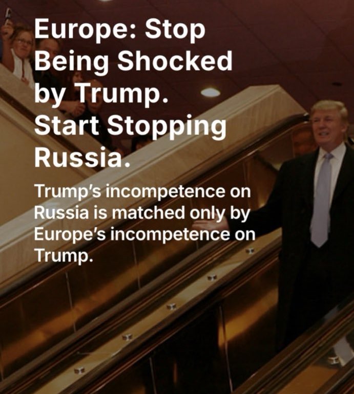 For the past decade, European leaders have been caught in a reactive loop: shocked when Trump behaves exactly as he always does, relieved when he momentarily pivots, paralysed when he inevitably reverts. This is not grand strategy, it’s political whiplash. open.substack.com/pub/berlinbrid…