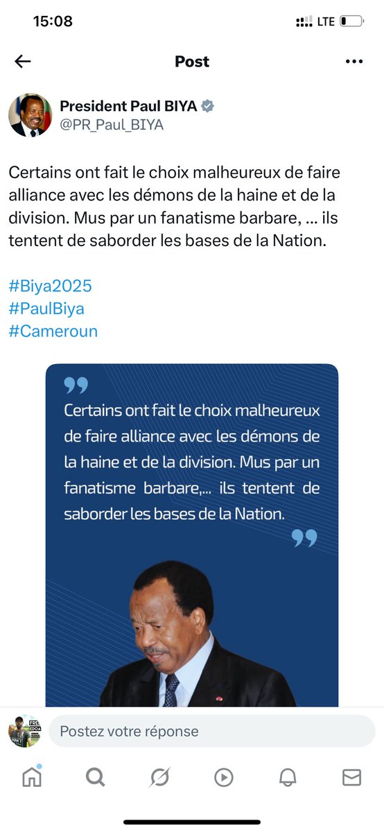 Vous avez mis un peu trop le pressing sur la femme de quelqu’un ici, il est parti vous trahir chez son gar voilà maintenant que ils ont dit à Paul Biya de vous que hein…
