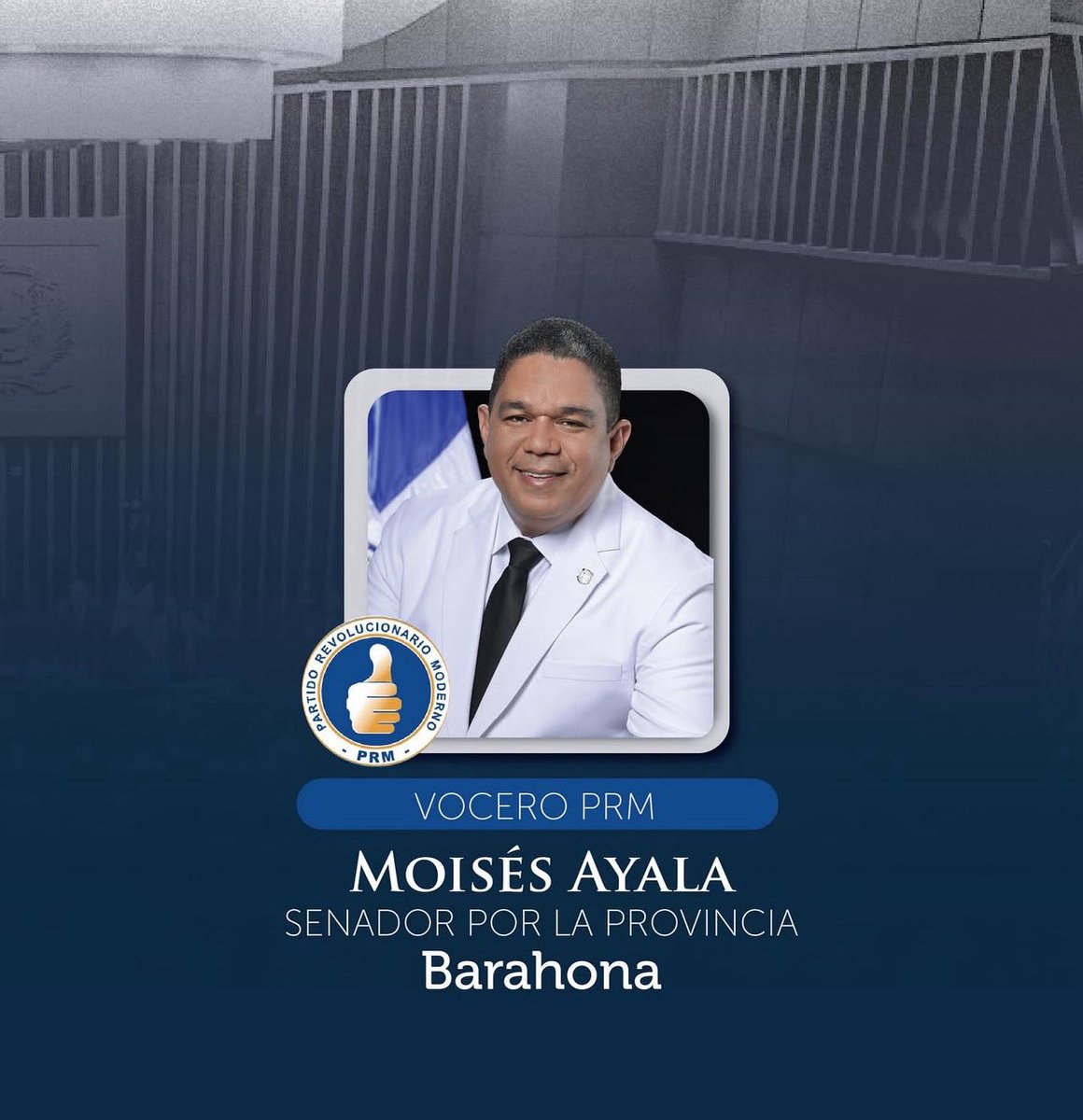 Vocero PRM

🔵El Partido Revolucionario Moderno (<a href="/prm_oficial/">PRM</a>)
designó como vocero en el Senado al senador @moisesayalap1 para el período 2025-2026.