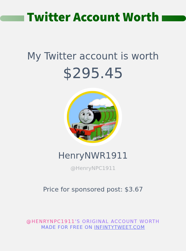 My Twitter worth is: $295.45

➡️ infintytweet.me/account-worth