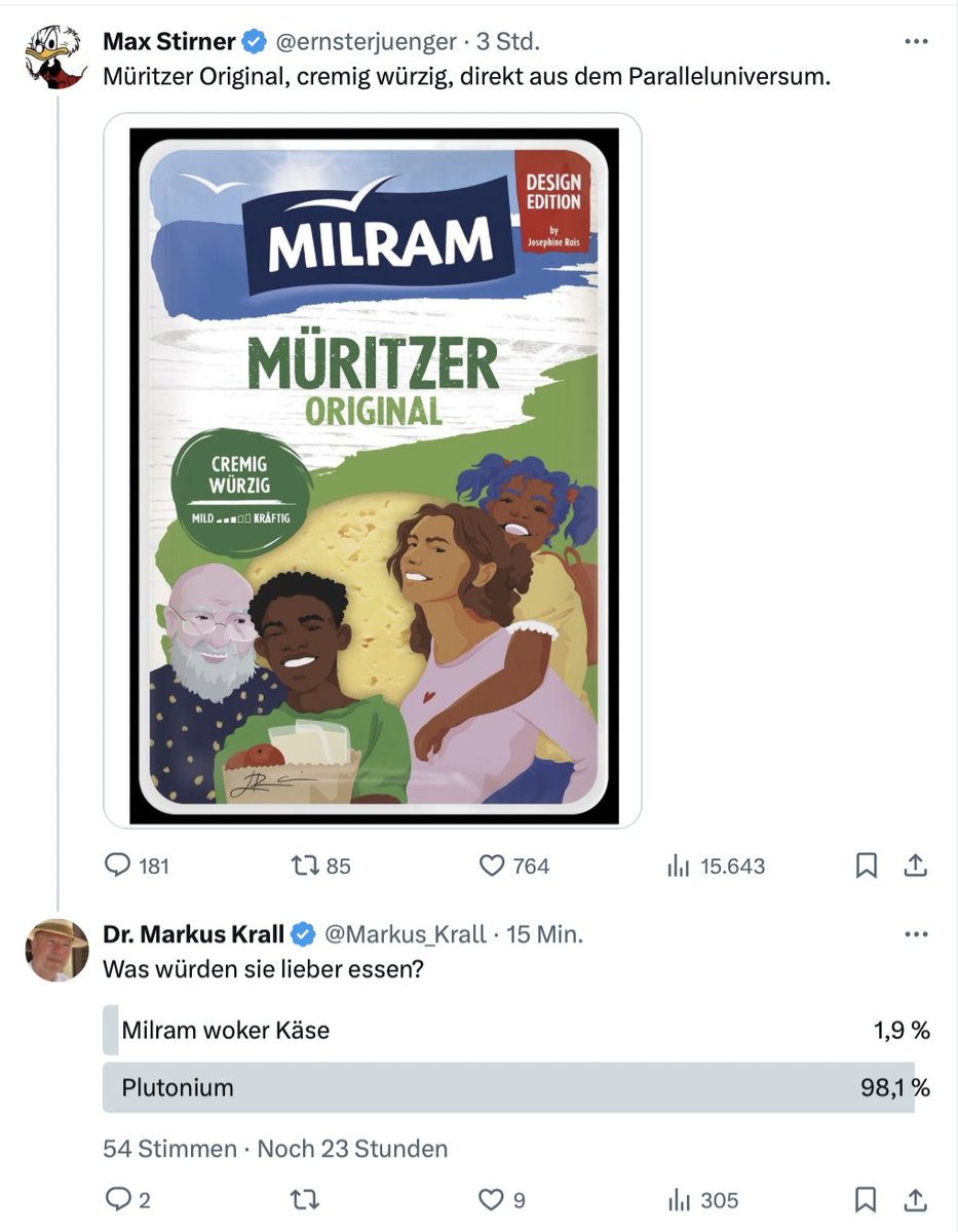 Erst 15 Minuten online. Läuft nicht gut für Milram woker Käse.