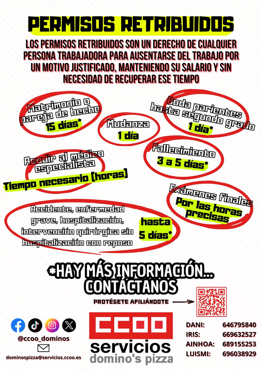 ⚠️ Permisos Laborales ⚠️

#Ccoonocetuspermisos
#ccooservicios
#juntossomosmásfuertes💪🏼 
#organizadosinvencibles✊🏼