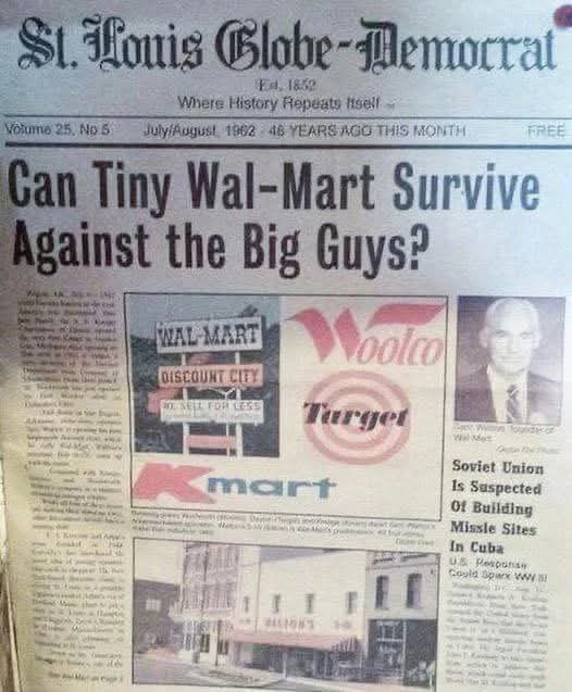Charlie Munger on Sam Walton’s very shrewd strategy: 

“He also had a very interesting competitive strategy in the early days. 

He was like a prizefighter who wanted a great record so he could be in the finals. 

So what did he do? 

He went out and fought 42 palookas. 

And the