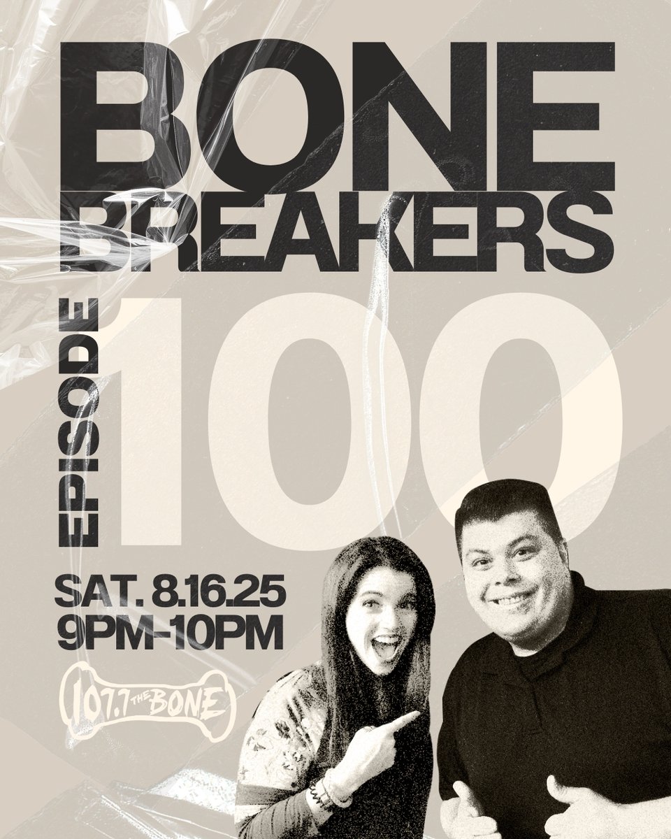 🔥 Tonight’s the night! 

Bone Breakers hits 100 episodes of bringing you the future of rock at 9pm on 107.7 The Bone. 

<a href="/chasta/">Chasta</a> &amp; <a href="/BabyHuey83/">Baby Huey</a> are cranking it up—don’t miss it 🤘
📻: 107.7 FM
🖥️: 1077thebone.com
📱: 107.7 The Bone FREE App