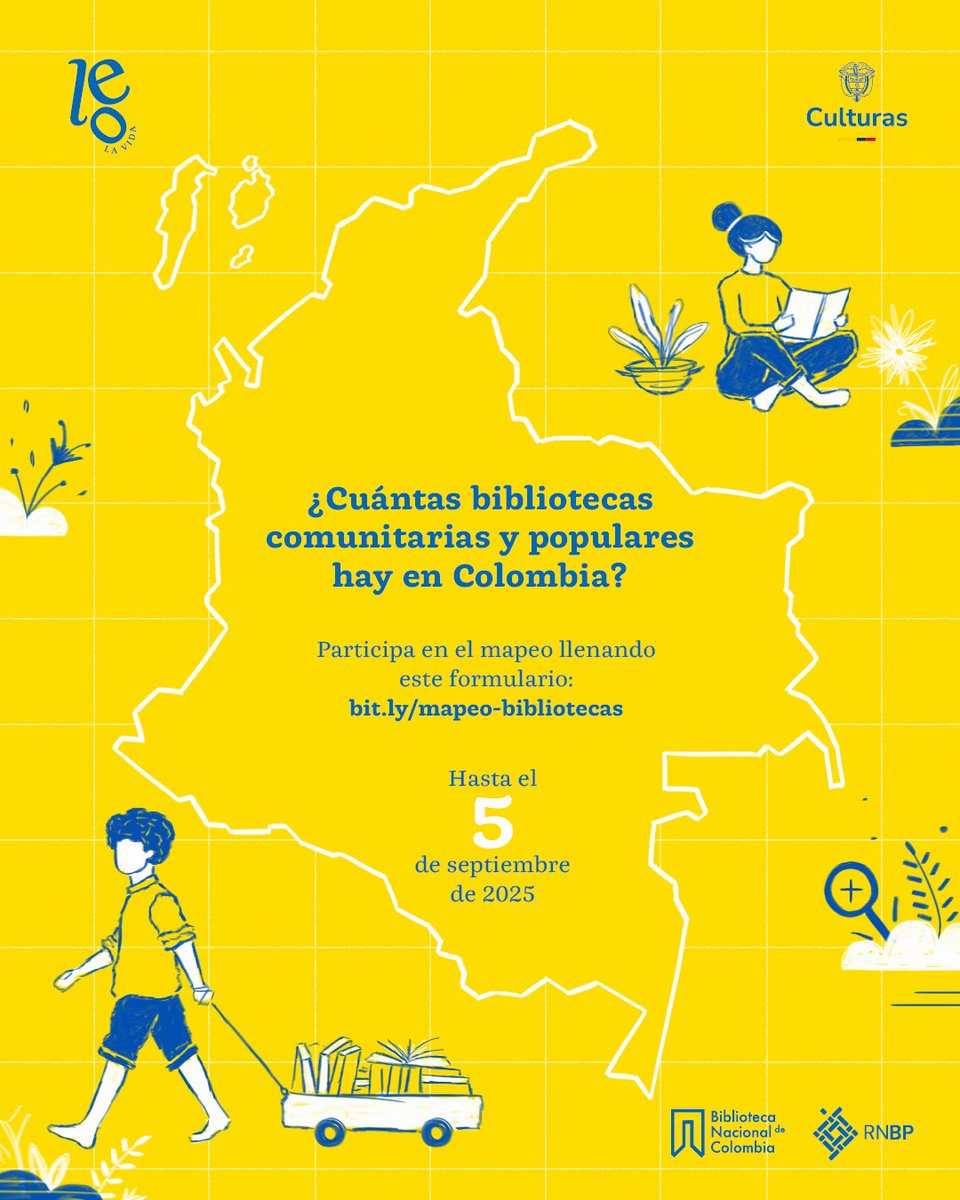 📍 ¿Cuántas bibliotecas comunitarias y populares hay en Colombia?

Si eres bibliotecario, gestor o mediador de una biblioteca comunitaria o popular, te invitamos completar, hasta el 5 de septiembre de 2025, el siguiente formulario:

bit.ly/mapeo-bibliote…

Este mapeo es una