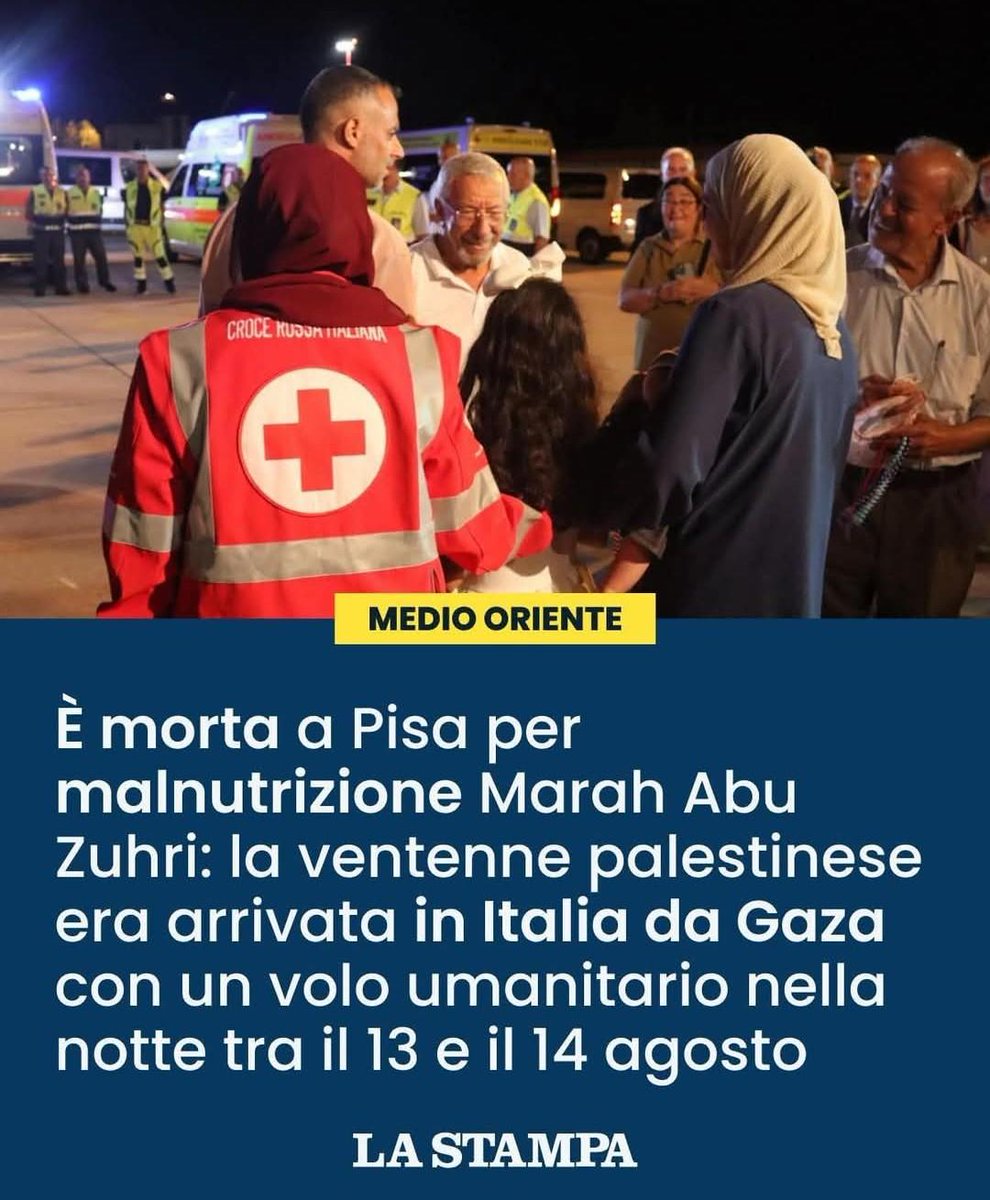 A nulla sono valsi i tentativi di salvarla. Marah Abu Zuhri è morta per la fame patita a #Gaza. 
Gli aiuti umanitari devono entrare nella striscia.
