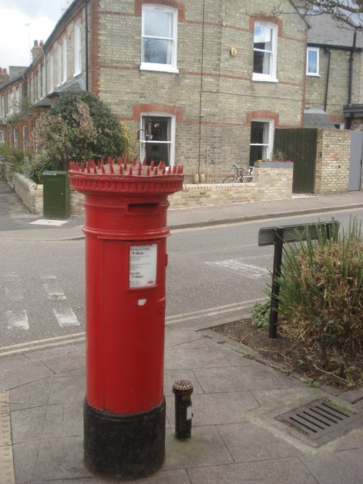 John (@pynchoninpublic) on Twitter photo One of my favourite postboxes is this rare ‘anonymous’ pillar box, lacking the Royal cypher. It is more unusual because of the spikes on top. Also <a href="/dinky_doors/">dinky_doors</a> made a little model next to it. At Riverside, by #RiverCam #Cambridge #Cambridgeshire #postalhistory #postboxsaturday UK One of my favourite postboxes is this rare ‘anonymous’ pillar box, lacking the Royal cypher. It is more unusual because of the spikes on top. Also <a href="/dinky_doors/">dinky_doors</a> made a little model next to it. At Riverside, by #RiverCam #Cambridge #Cambridgeshire #postalhistory #postboxsaturday UK
