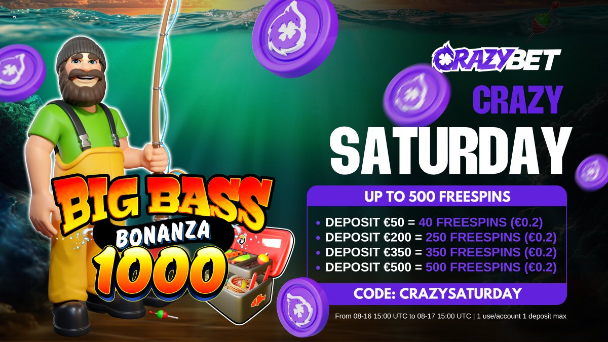 🎣 CRAZY SATURDAY IS LIVE!

🕒 15:00 UTC today → 15:00 UTC tomorrow
🎰 BIG BASS BONANZA 1000
💸 Deposit now - get up to 500 Free Spins

🗣️ Giveaway alert - One person who
✅ RTs, Likes
✅ Comments “Go fish CrazyBet”
✅ Tags <a href="/PragmaticPlay/">Pragmatic Play</a>

👉 Gets 100 FS

Winner drawn 17th Aug