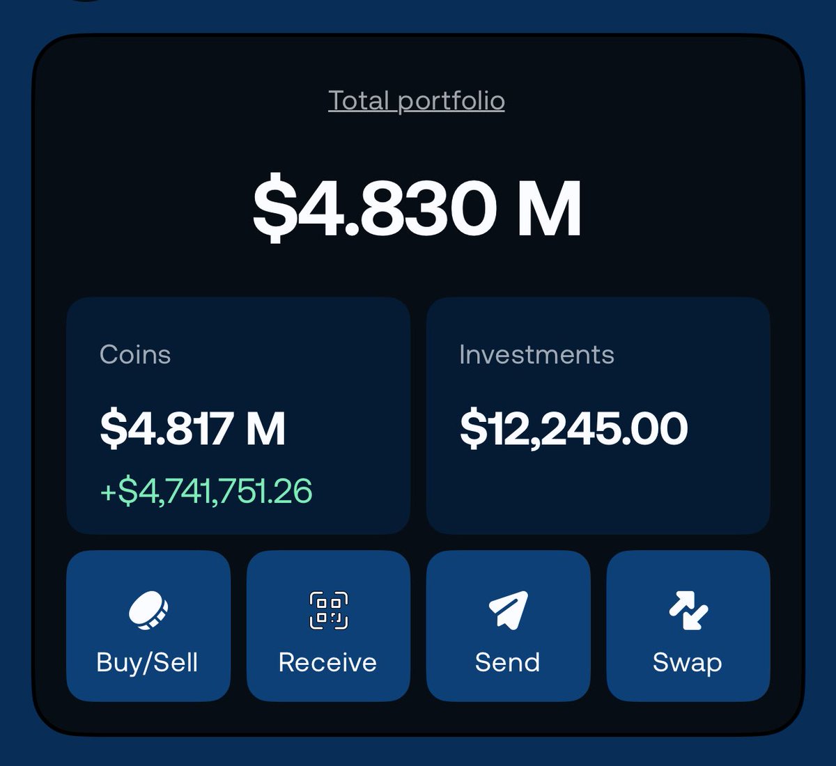 JoshuaOrhue_'s tweet photo. 2 days ago I had $0.0348 as my Sui balance and then @funkii launched @manifestsui on @blastdotfun 

I was early and bought at $10K market cap with my remaining balance and now I have $4.8M.

My life is forever changed.

I have bought a Porsche 911 GT3, gotten married to 7 women in the last 48 hours, bought several Vilas in Italy and a small island in the south of Lagos.

Thank you Sui for changing my life. Thank you Sui trenches.