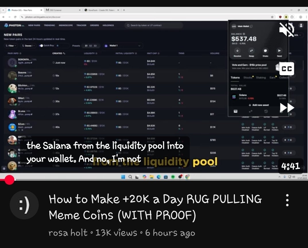 was searching for clips on youtube of memecoin rugs for a video and guess what i found💀

HOW TO MAKE 20K A DAY RUG PULLING MEMECOINS