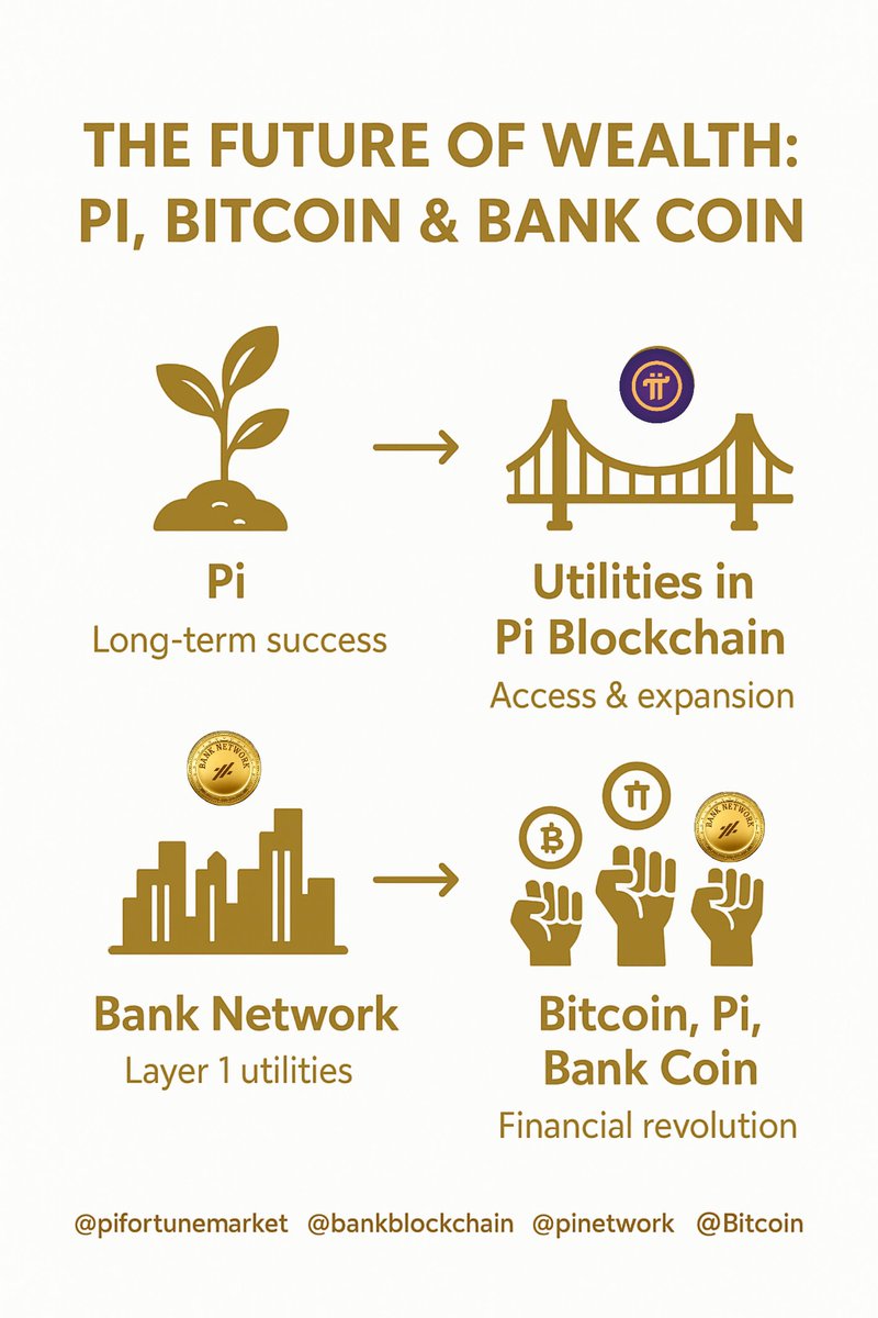BANKBLOCKCHAIN1's tweet photo. From The Stable Of @Pifortunemarket & @PiCoreTeam

Pi is built for long-term success — the longer you hold, the greater your wealth potential.

New utilities will continue to flow through the Pi Blockchain Ecosystem, even granting access for Layer 1 blockchains to leverage Pi accessories for purposes aligned with Pi Network’s policies.

Bank Network is also on the way — a true Layer 1 blockchain launching with extensive utilities from the very beginning.

For every forward-thinking crypto user, Bitcoin, Pi, and the soon-to-launch Bank Coin are the pillars to watch. A financial revolution is unfolding — one powerful enough to reshape global finance and challenge the dominance of fiat banks.

@pifortunemarket @bankblockchain @pinetwork @Bitcoin