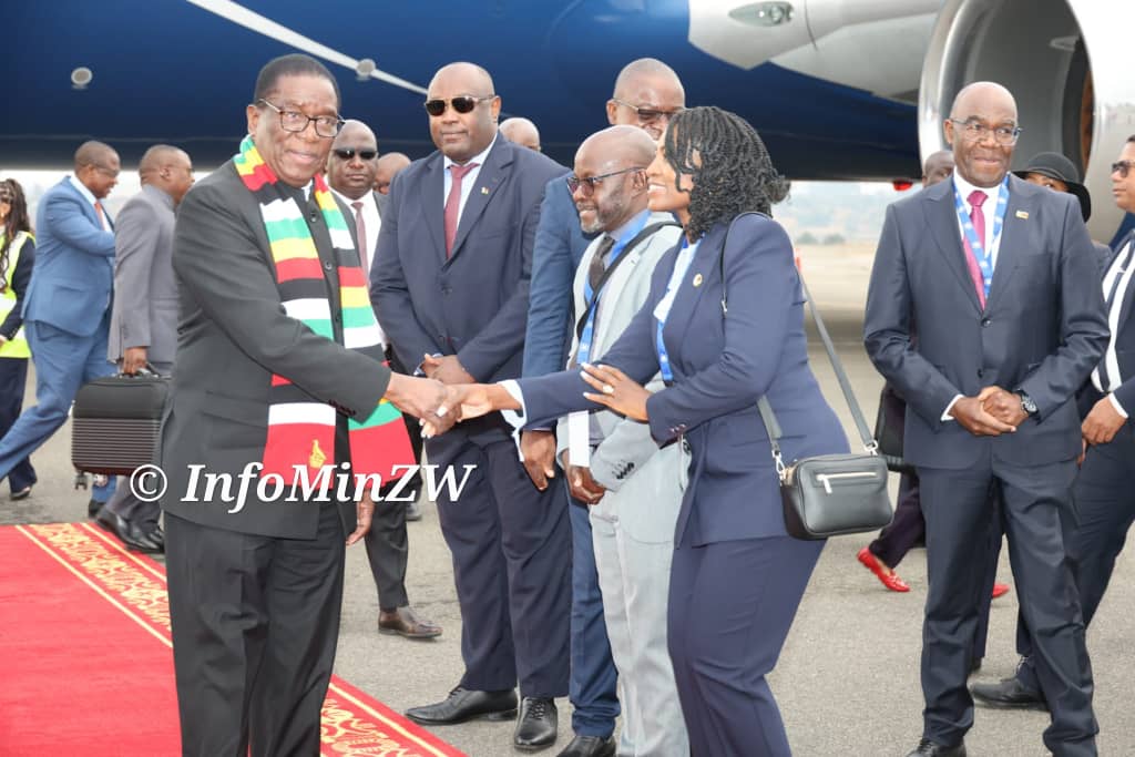 InfoMinZW's tweet photo. SADC chairperson President Mnangagwa has arrived in Madagascar for the regional bloc’s 45th Summit of Heads of State and Government, which will be held tomorrow.

President Mnangagwa concludes his tenure and will hand over the chairpersonship to Madagascar’s Andry Rajoelina. https://t.co/p8a769fCex