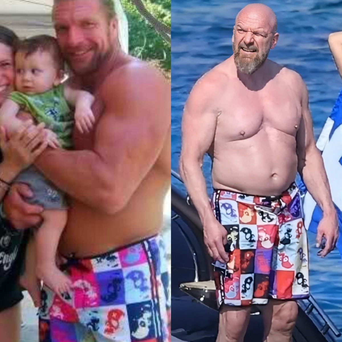 TIMWrestling's tweet photo. La H de Triple H es por humilde, 15 años con el mismo traje de baño. https://t.co/wm4my9yPAY