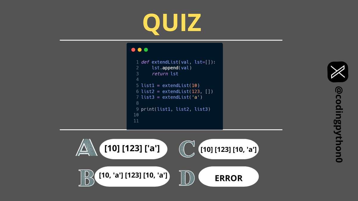 codingpython0's tweet photo. What's the output? 
-like ❤️
-repost 🔁
-comment below👇
#pythonprogramming #pythonlearning #pythonlearning #CodingJourney #CodingLife #codingbasics #100daysofpython #100daysofcoding https://t.co/DDPysnGrK7