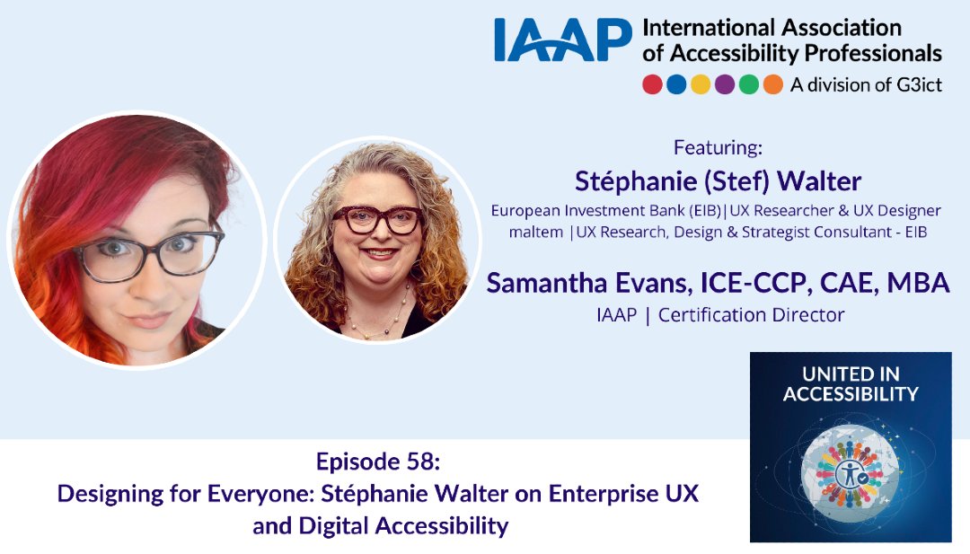 In our latest IAAP United in Accessibility podcast, Stéphanie Walter shares how early experiences with inaccessible education shaped her career, and why internal workplace tools often lag behind in digital accessibility. 

Tune in: f.mtr.cool/fqwxnxudcs

#Accessibility #IAAP