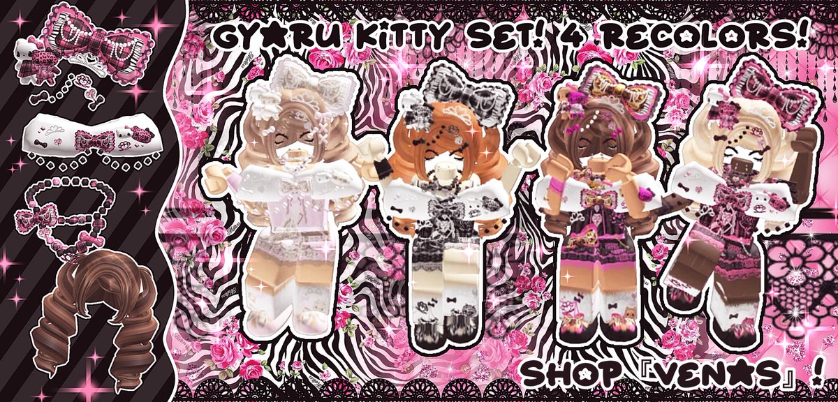 i_venask's tweet image. Hii coming back on twitter posting my ugc groups showcases!! I do these alot and only post on my server (which u should totes join) but ill be posting on here asw now! Gyaru kitty set now available in 『venas』!

#roblox #robloxgroup #gyaru #UGC