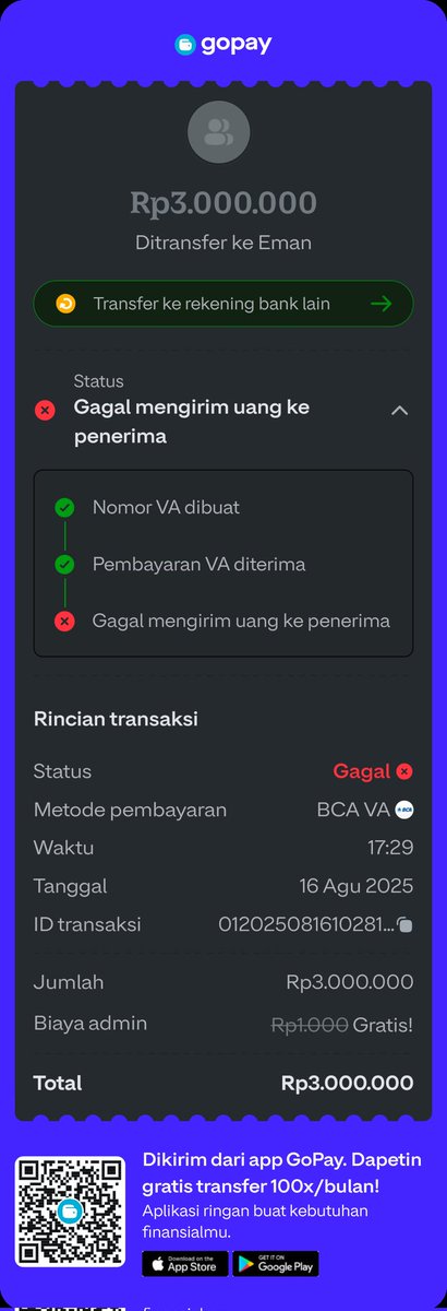 Hai, ini bukti transaksinya ya. Buat rincian lebih lanjut, bisa cek di app GoPay app.gopay.co.id/NF8p/x3fpwee1