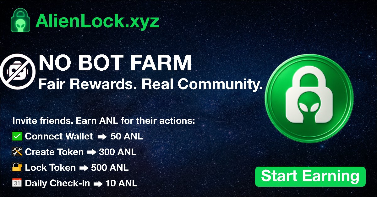 Alienlock_xyz's tweet photo. π¨ Even bot farms are trying to farm $ANL!
That only proves one thing: ANL rewards are HOT π₯
But hereβs the catch β AlienLock only rewards real community members, not bot farms.
β
Stay real. Stay early. Stay Alien.
#AlienLock #ANL #Web3 https://t.co/XtJKoUK5Hc