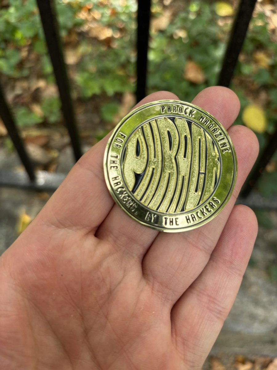 jvanegue's tweet image. Phrack Magazine. After all, we’re all the same. By hackers, for hackers.
Thanks @phrack for this challenge /author coin. This is not for sale.