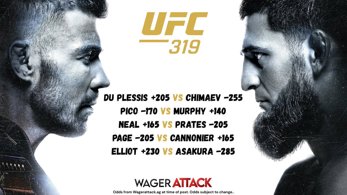 wagerattack's tweet photo. 🔥 UFC 319 Tonight! 🔥
Props, Parlays, Exact Outcomes, Exact Submission Types & more!
Bet now at https://t.co/imldDJ5roi (link in bio) 🥊
💰 Up to 200% Freeplay Bonus with every deposit!
#UFC319 #MMA #WagerAttack https://t.co/pYHHh8xLEq