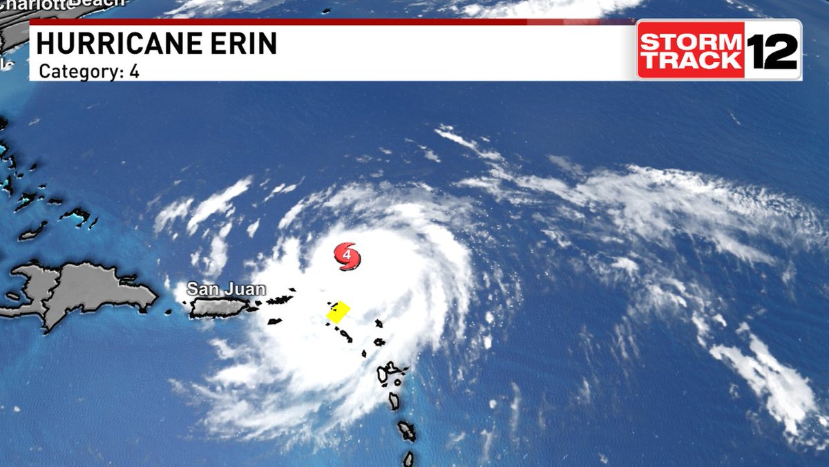 Here's the latest stats on Erin that we are tracking in the tropics. Stay updated by clicking on wcti12.com/weather/maps and looking in the HURRICANE SEASON 2025 section. #ecarwx