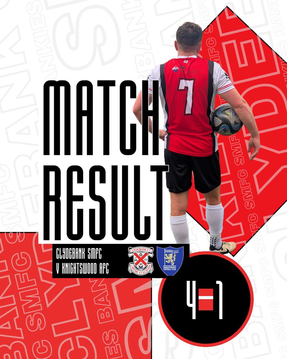 League result v <a href="/KnightswoodAms/">Knightswood AFC</a>

4-1

Arbuckle ⚽️⚽️🅰️
<a href="/rossmadden33/">Ross Madden</a>⚽️🅰️
<a href="/ConorClarkex/">Conor Clarke</a>⚽️
<a href="/scott8robson/">Scott Robson</a>🅰️
@ross_easton8🅰️

Nightmare as our GK got a nasty cut on the head in the 1st 5 mins. Managed to gather ourselves though and take control of the game