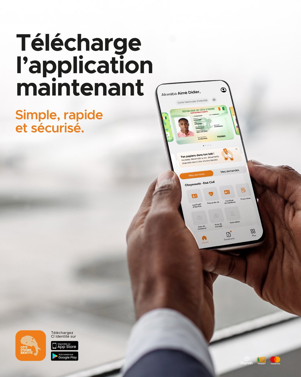 🎉 Côte d’Ivoire Identité est disponible !
📲 Une application sécurisée pour vos démarches : justificatif d’identité, preuve de vie, casier judiciaire, certificat de résidence, etc.
🇨🇮 Téléchargez la ici 👉🏽identite.ci/join
#CIID #CIV225 #IdentitéNumérique