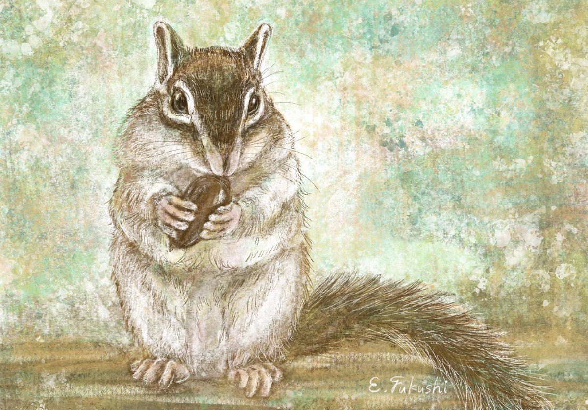 シマリス　りす　原画　絵画『シマリスとミモザ』 シマリス りす 原画 絵画『シマリスとミモザ』 シマリス りす