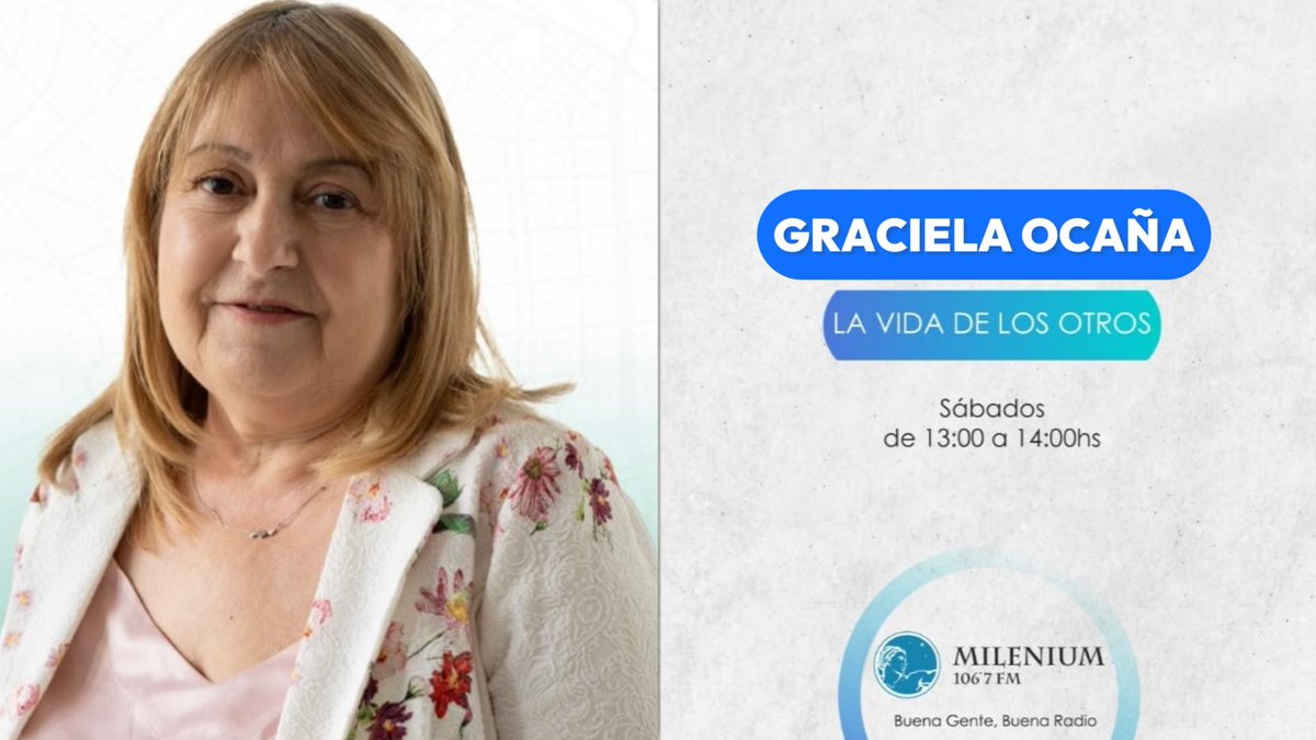 Monica Gutierrez (@monigps) on Twitter photo Hoy en #LaVidaDeLosOtros voy a estar hablando con Graciela Ocaña (Legisladora Porteña / Ex Ministra de Salud de la Nación).
A las 13 hs por <a href="/fmmilenium/">FM Milenium 106.7</a> <a href="/gracielaocana/">Graciela Ocaña</a> Hoy en #LaVidaDeLosOtros voy a estar hablando con Graciela Ocaña (Legisladora Porteña / Ex Ministra de Salud de la Nación).
A las 13 hs por <a href="/fmmilenium/">FM Milenium 106.7</a> <a href="/gracielaocana/">Graciela Ocaña</a>