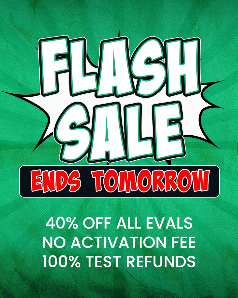 ⚡ Our “100% test refunds” flash sale is officially ending tomorrow! 

Be sure to use code NOFEE40 at takeprofittrader.com to get 40% off any test account, no activation fee, and 100% of your initial test fee refunded in that account’s first withdrawal!