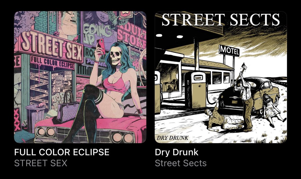 Two absolutely fantastic <a href="/streetsects/">Street Sects</a> albums. 
Leo and Shaun are true pioneers and I am genuinely glad to be alive to experience their releases. 
‘Dry Drunk’ is their most concise and consistent soundtrack to the apocalypse, whilst ‘Full Color Eclipse’ is euphoric to the end