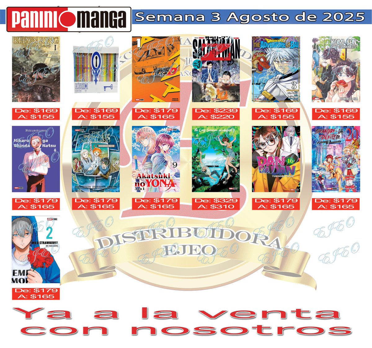 distribuidoejeo's tweet photo. Ya tenemos a la venta la sección de mangas de Panini, son los de la tercera semana de Agosto de 2025
Fecha límite para compra Miércoles 20 de Agosto de 2025
#DistribuidoraEjeo #Panini #Mangas #elderring #InitialD #DragonQuest #komisan #thepromised #Dandadan #Shangrilafrontier https://t.co/Rw3C0ww6Qe