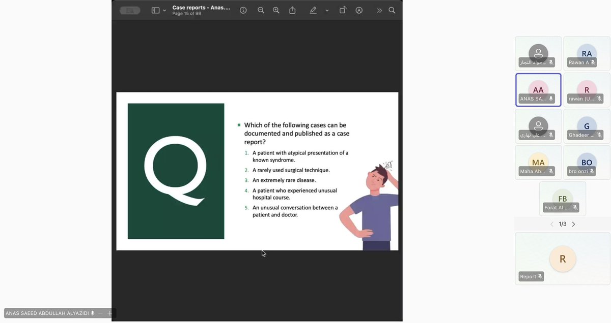 📸 لقطات من ورشاتنا اليوم بعنوان:

“From bedside to publication: a practical guide to writing and publishing case reports"

قدّمها د. <a href="/alyazidi_a/">Anas Alyazidi</a> ✨

ورشة ثرية جمعت بين الجانب العملي والخبرة الأكاديمية في كيفية تحويل الحالات السريرية إلى تقارير منشورة تضيف قيمة للمعرفة الطبية.
